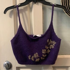 Zara cropped purple wool blend beaded top Medium